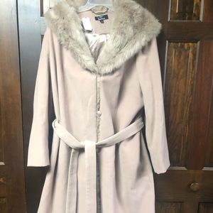 Plus Size Tan Coat with a Faux Fur hood